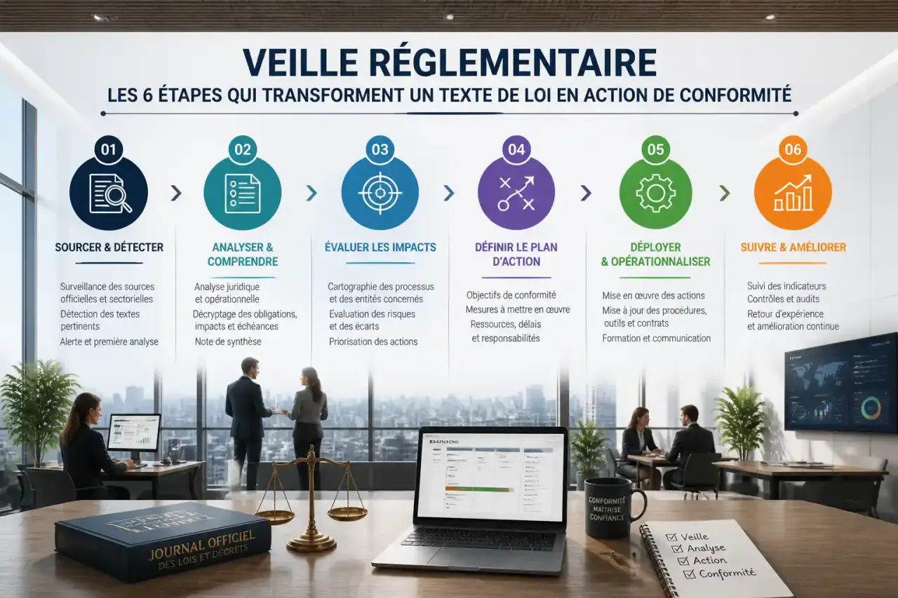 Veille réglementaire : les 6 étapes qui transforment un texte de loi en action de conformité