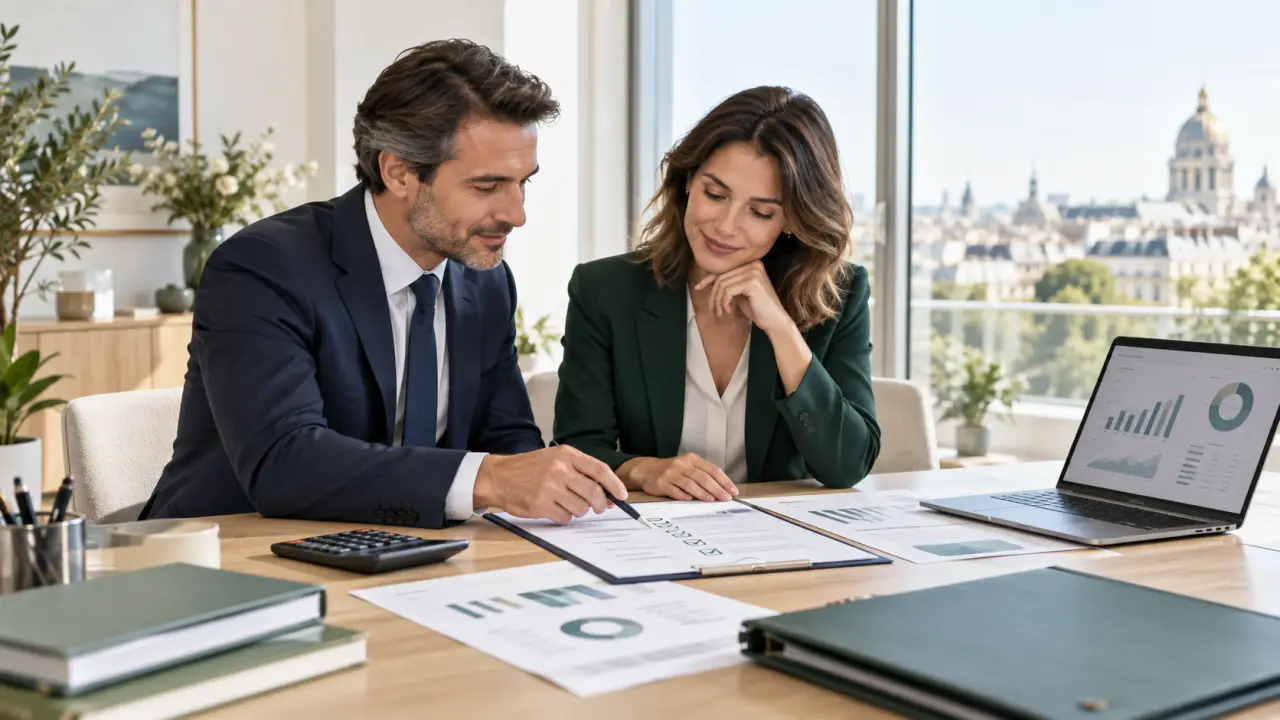 Dirigeants analysant des documents financiers lors de la clôture annuelle