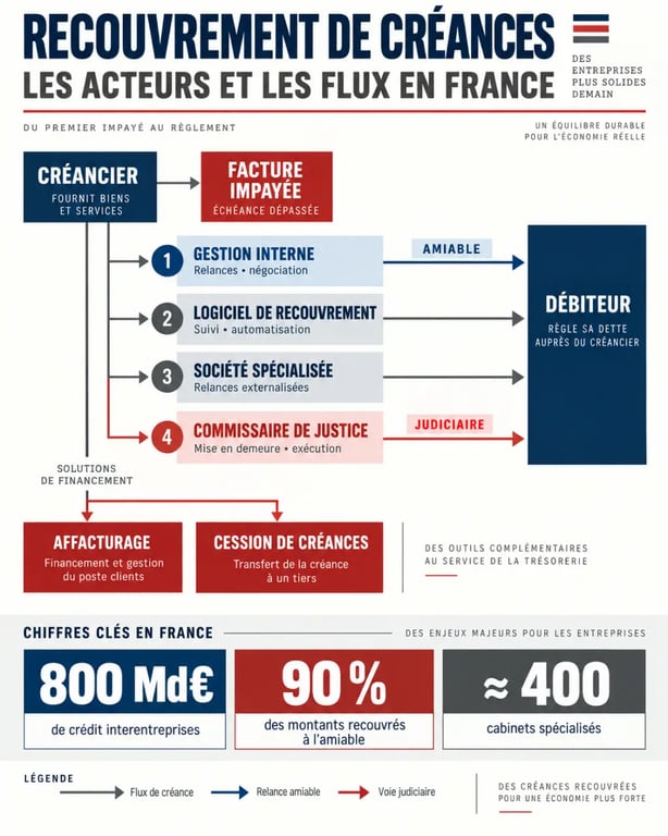Infographie du marché du recouvrement de créances et de ses principaux acteurs en France
