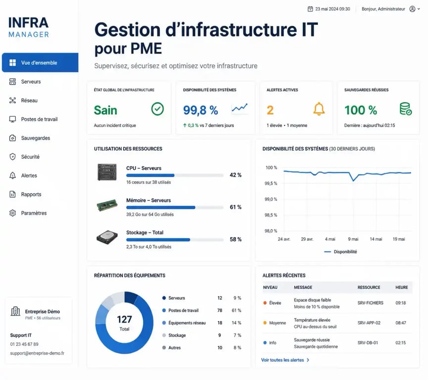 Tableau de bord de gestion informatique pour PME illustrant le choix d'un prestataire de services informatiques