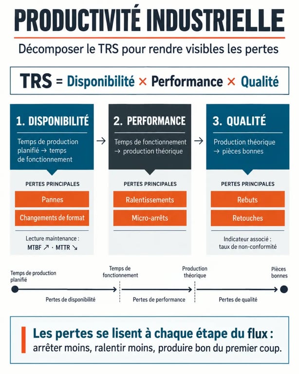Infographie sur la productivité industrielle et la décomposition du TRS