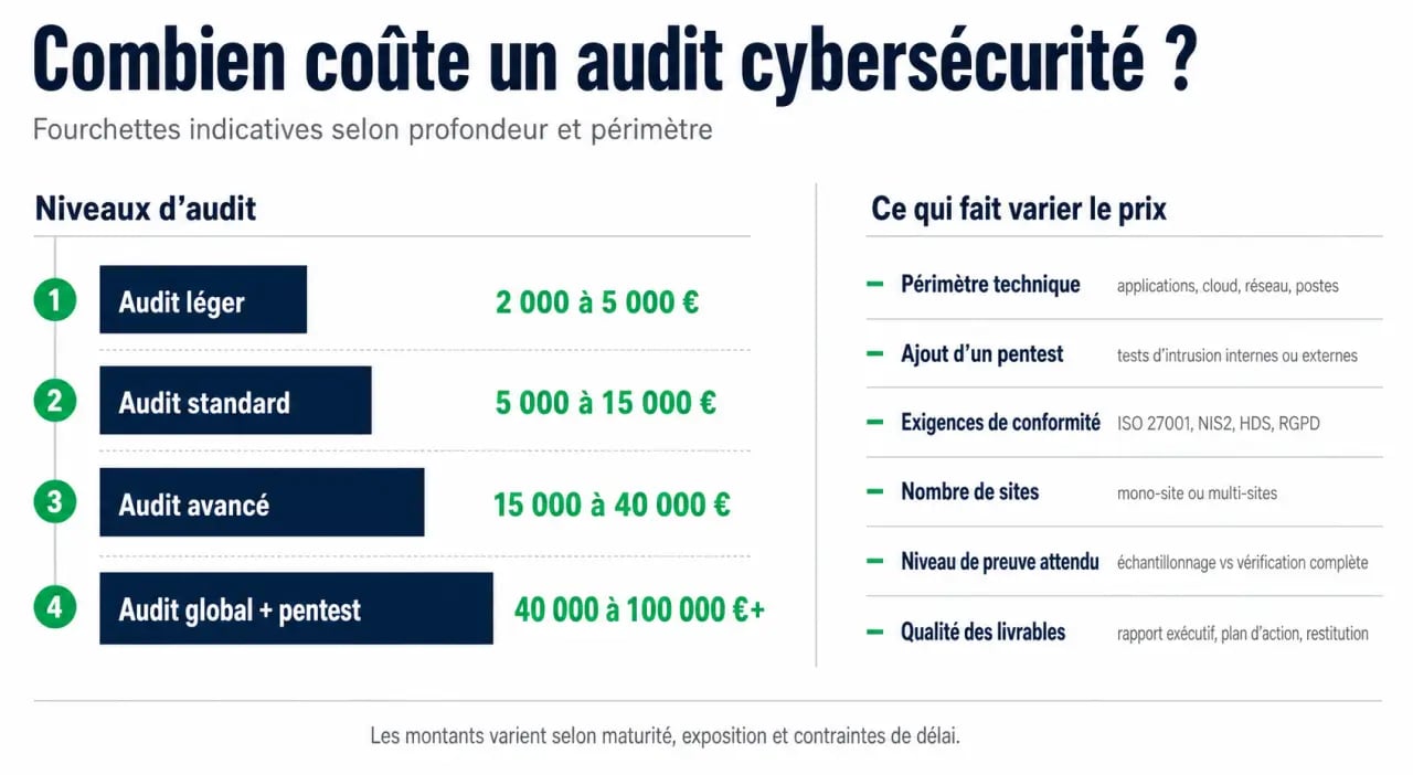 Audit cybersécurité prix : échelle des budgets selon le niveau d’audit et les facteurs de coût