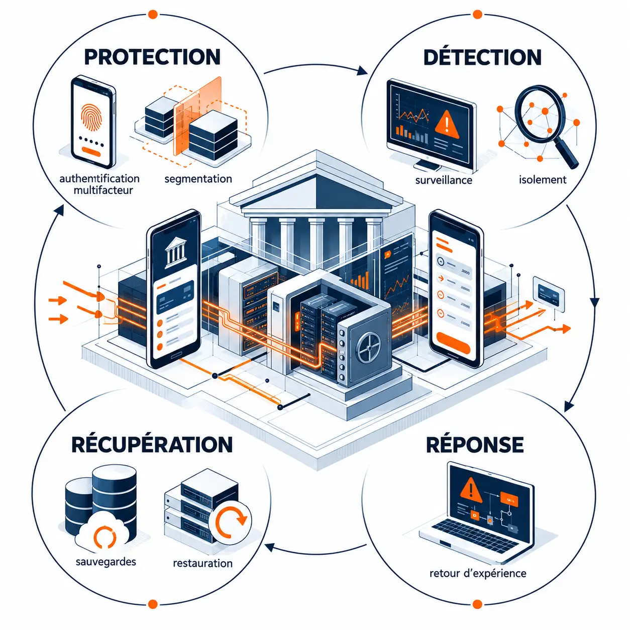 Cycle de cybersécurité banque : protection, détection, réponse et récupération