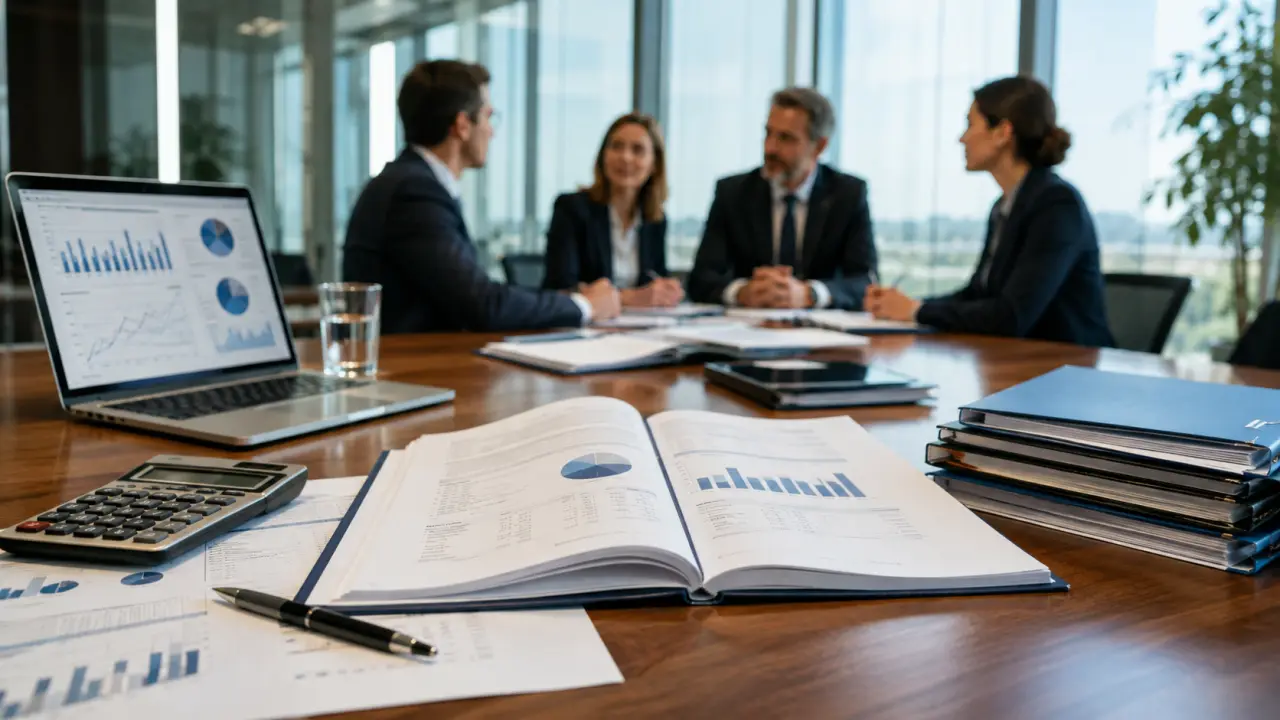 Professionnels en réunion autour d'une table en verre dans un bureau moderne