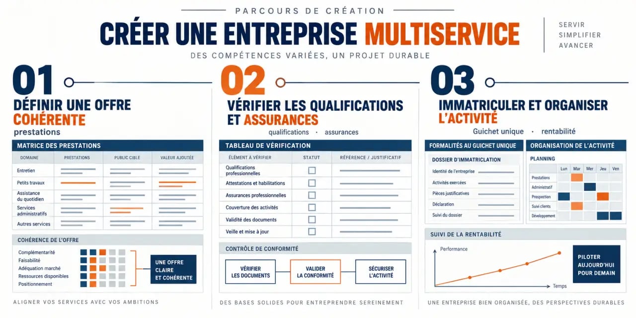 Infographie sur les étapes de création d’une entreprise multiservice